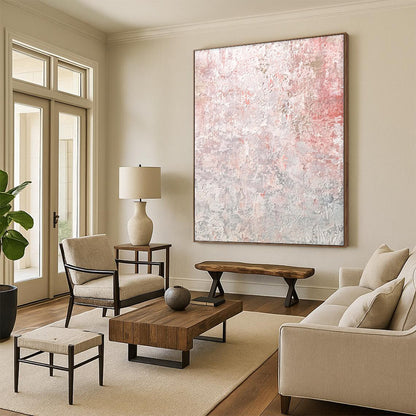 “Blush Concrete” - Abstract Painting with Pink, Gray, White, Red CT0050