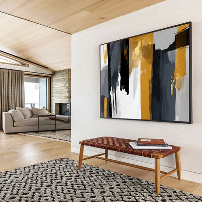 “Gray - Gold Vertical Strokes” – Abstract Acrylic Painting CT1719