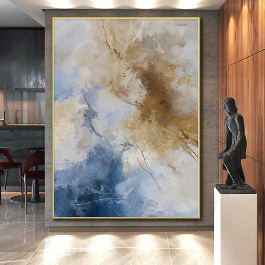 “Blue - Beige Abstract Clouds” Abstract Acrylic Art CT0260