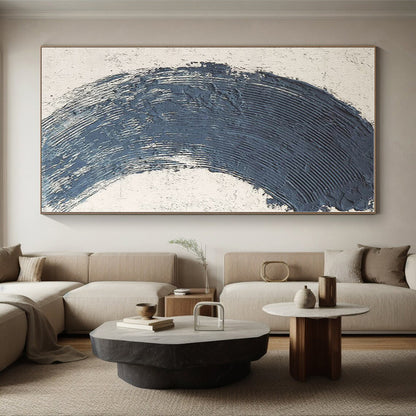 “Blue Crescent Textured Mark” - Abstract Minimalist Art CT0426