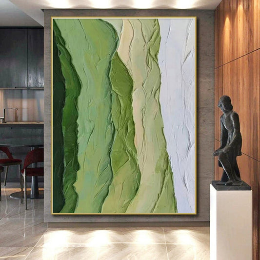 “Green - White Textured Layers”，Impasto Abstract Art CT0634