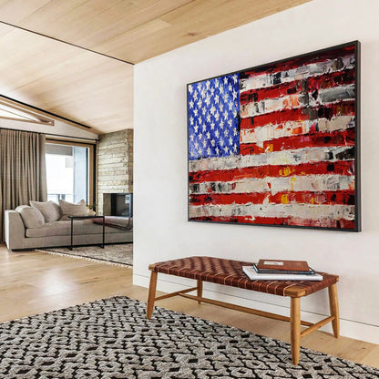 “Textured Stars and Stripes” – Impasto Flag Oil Painting CT1735