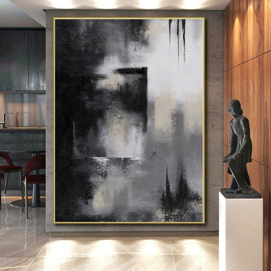 “Monochrome Mystery” - Abstract Painting with Black, White, Gray CT0076