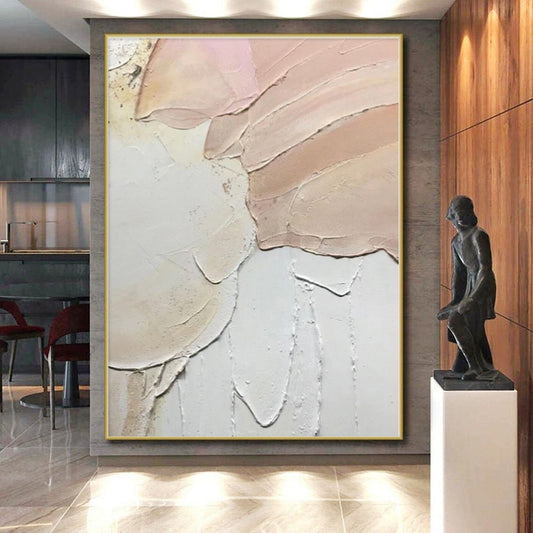 “Pink - White Textured Petals” - Abstract Textural Painting CT0409
