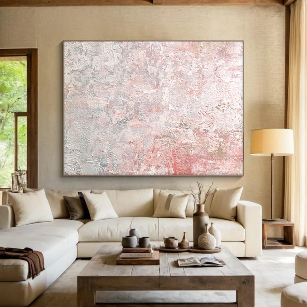 “Blush Concrete” - Abstract Painting with Pink, Gray, White, Red CT0050