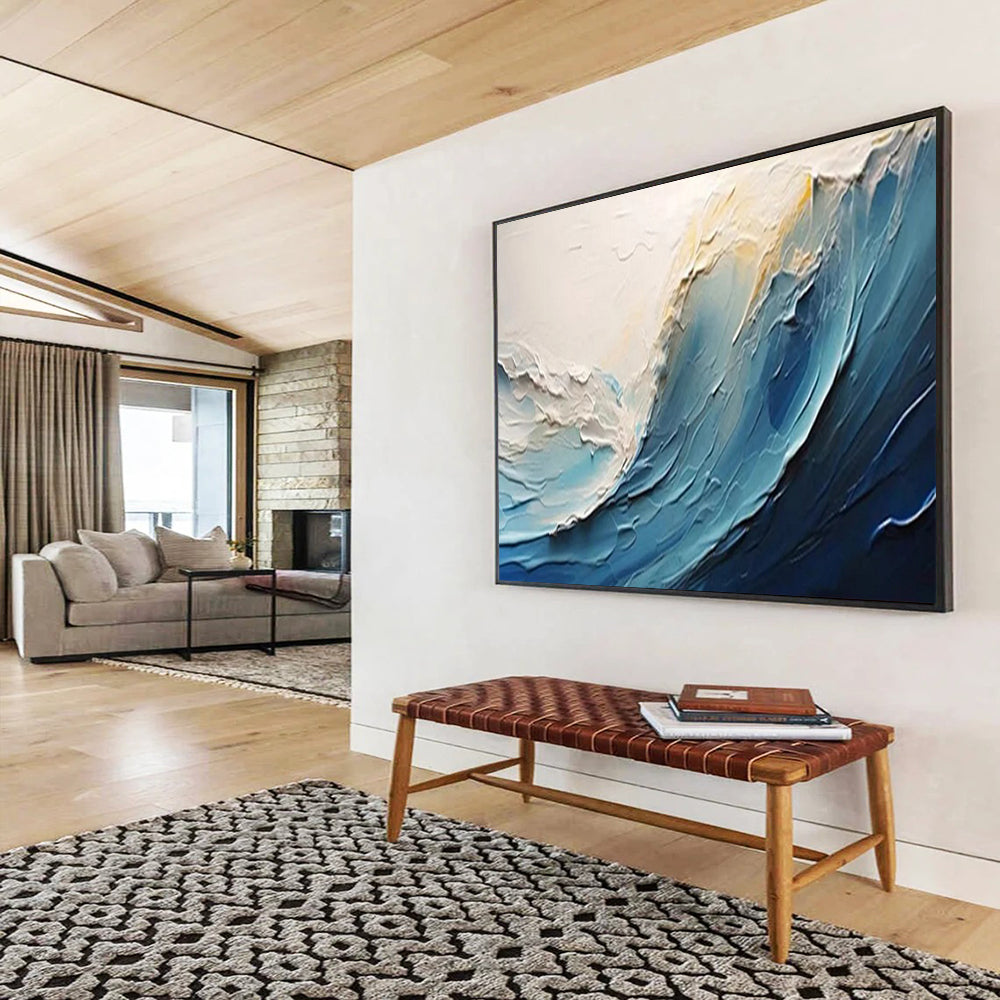 “Impasto Sea Wave” - Shades of blue, white, beige; thick - textured, impasto wave with a sense of movement CT1554