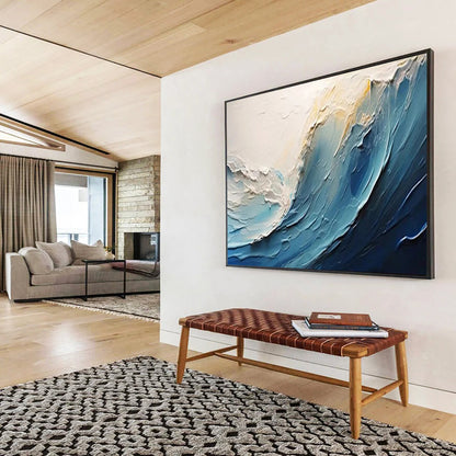 “Impasto Sea Wave” - Shades of blue, white, beige; thick - textured, impasto wave with a sense of movement CT1554