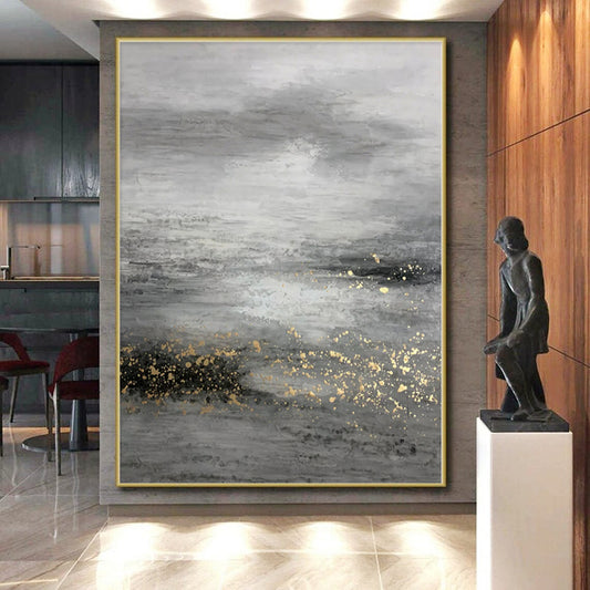 “Grey - Gold Misty Textures”，Minimalist Abstract Painting CT0345