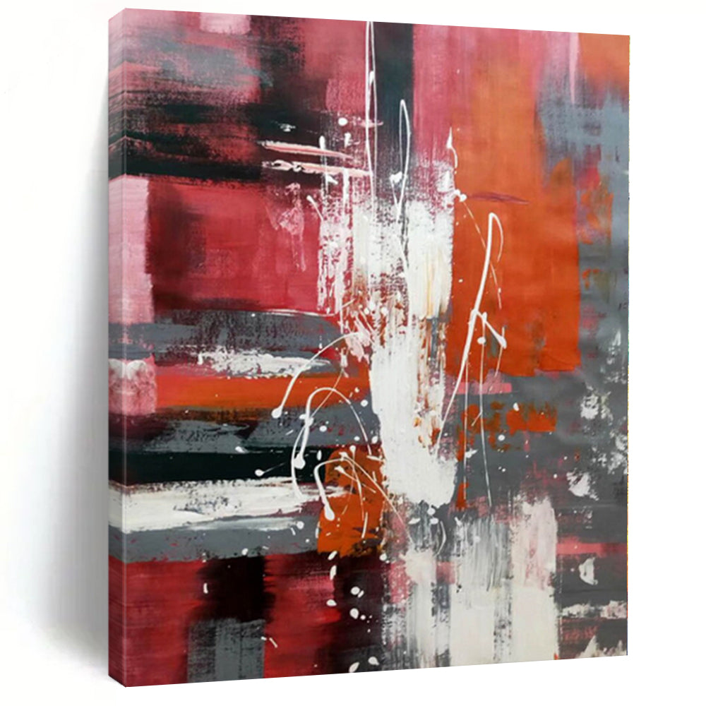 “Vibrant Red - Gray Abstract Energy” Abstract Acrylic Art CT0313