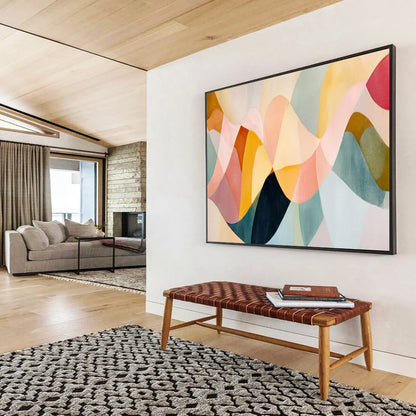 “Pastel Wave Harmony” – Blush, peach, teal, mustard in overlapping, wavy acrylic shapes CT1694