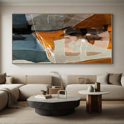 “Orange - Grey Geometric Collage”，Cubist - Inspired Abstract Mixed - Media Art CT0567