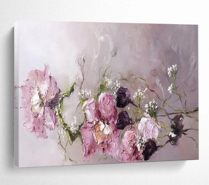“Pink Flowers with Baby's Breath” – Impasto Floral Oil Painting CT1762
