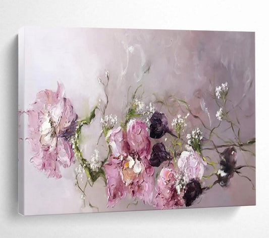 “Pink Flowers with Baby's Breath” – Impasto Floral Oil Painting CT1762