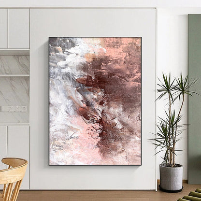 “Muted Melody” - Abstract Work with Pink, Gray, White, Brown CT0043