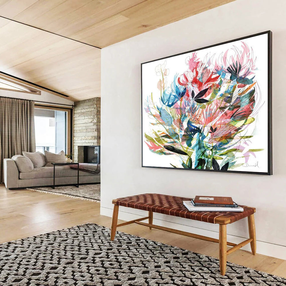 “Colorful Floral Burst” Botanical Abstract Painting On Canvas DLZ138