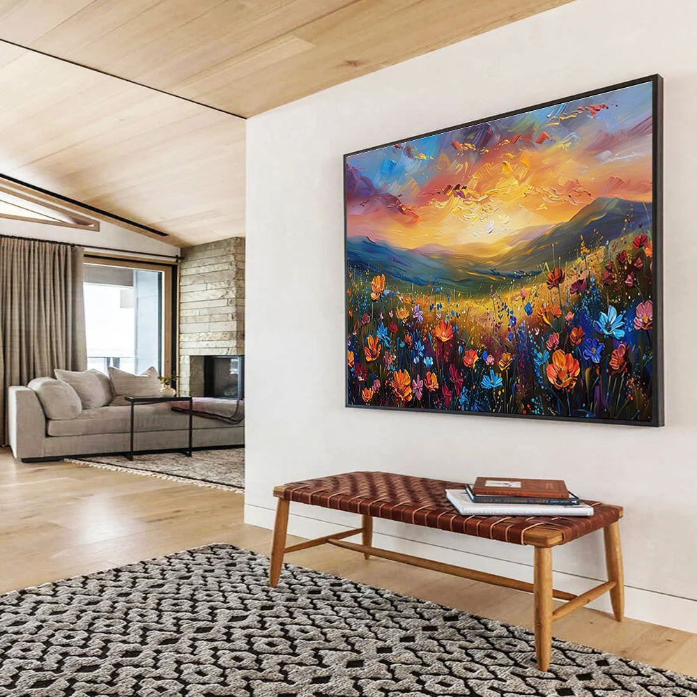 “Sunset Wildflower Valley” - Vibrant Landscape Painting On Canvas DKH837