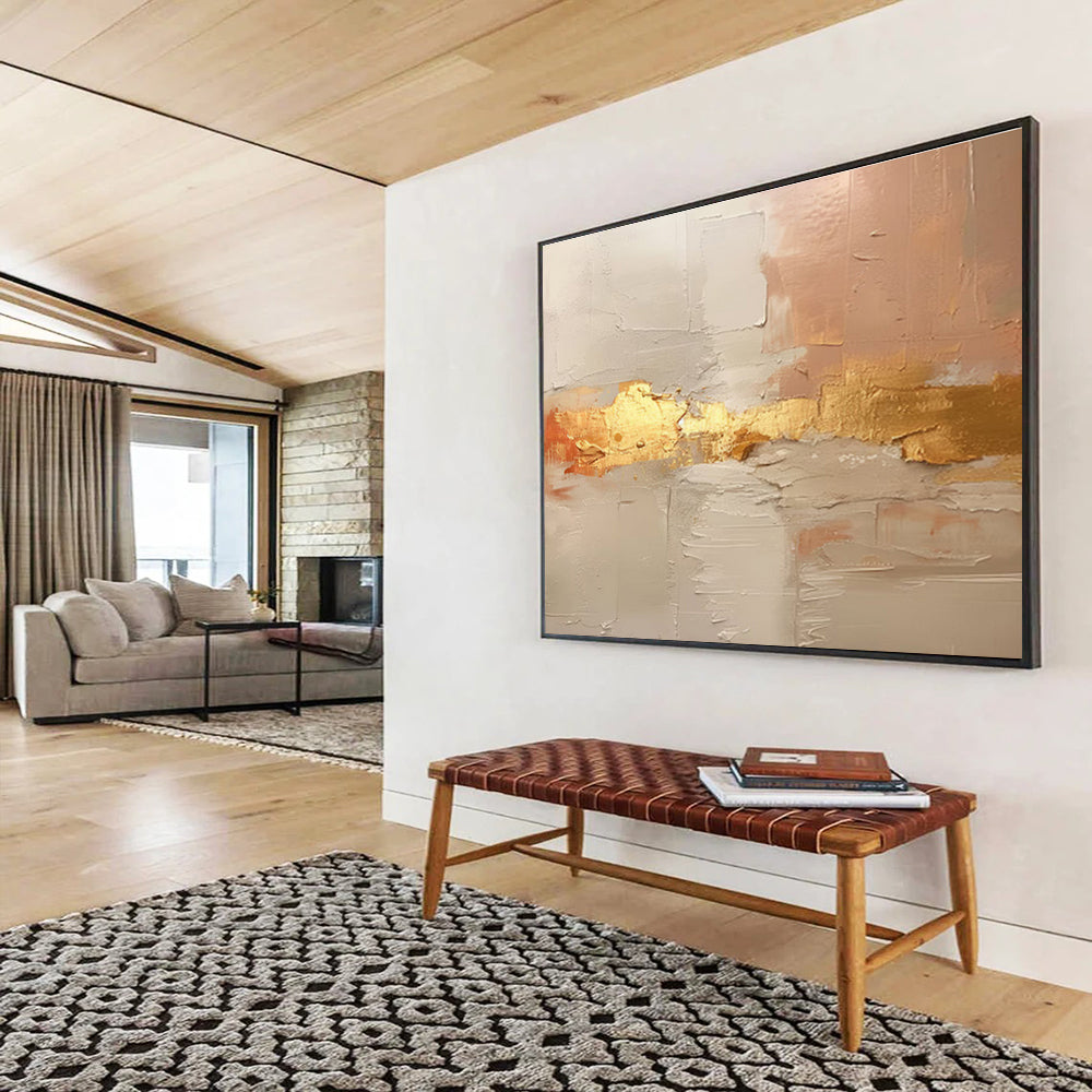 Gold - Accented Abstract - Abstract Impasto Painting On Canvas DKH617