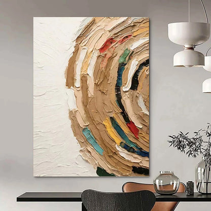 “Textured Circular Abstract with Earth Tones and Colorful Accents” - Impasto - Style Painting On Canvas DKH1118