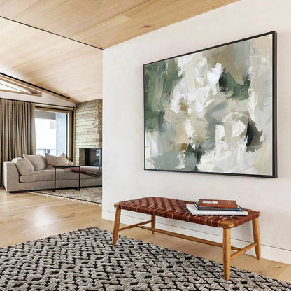 Soft Greens Whites Ethereal Abstract Shapes Painting On Canvas DKH235