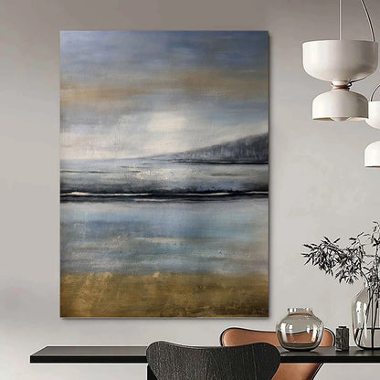 “Misty Coastal Blues” - Blue & Gray Abstract Seaside Landscape Painting On Canvas DKH1576