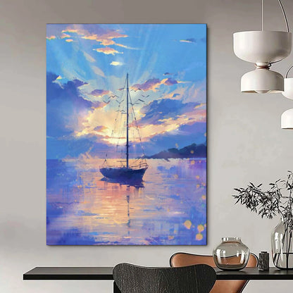 “Sailboat at Sunset: Dreamy Seaside Vibe” - Impressionist Oil on Canvas CT1893