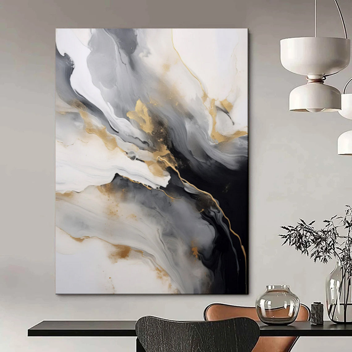 “Elegant Gold Streams” – Abstract Fluid Acrylic Creation CT2066
