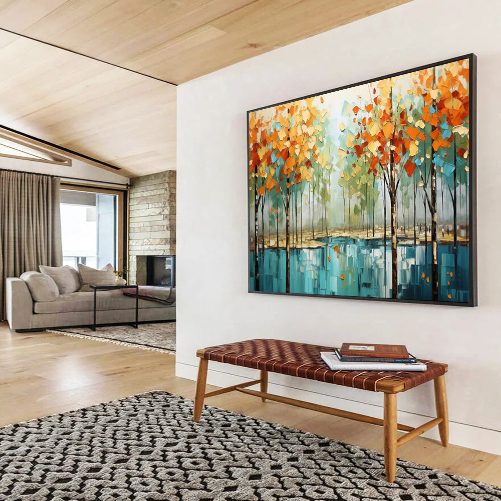“Autumn Forest Reflection” Impressionist Landscape Painting On Canvas DLZ163