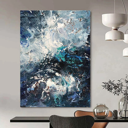 Dynamic Blue & White Textured Seascape - Impasto Seascape Acrylic On Canvas CT1351