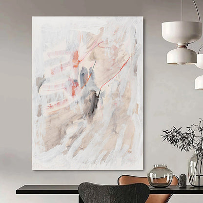 “Subtle Whispers” - White, Gray, Pink & Blue Abstract Washes Painting On Canvas DKH1530