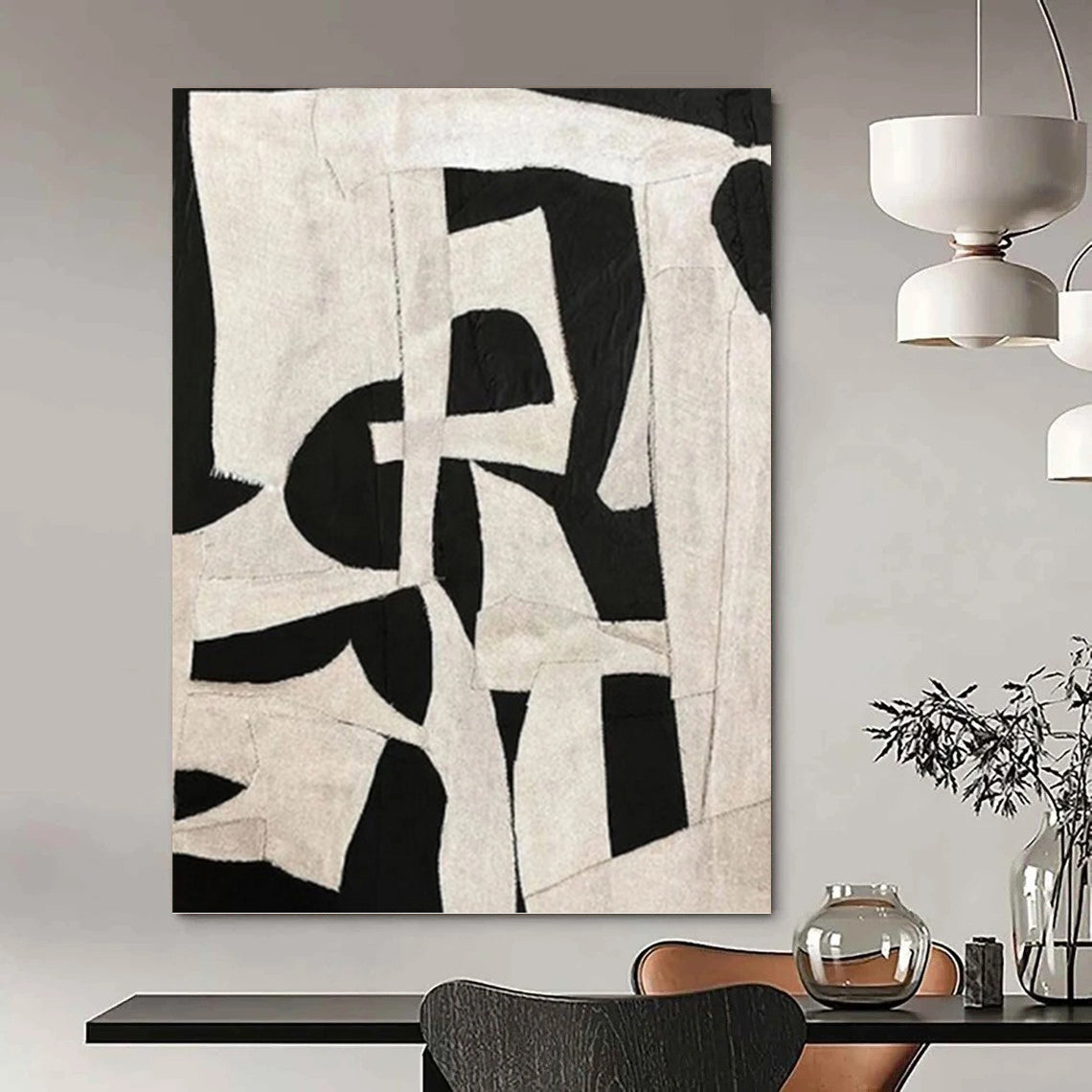 Black and White Patchwork - Abstract Shapes Painting On Canvas DKH1137