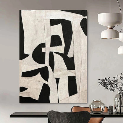 Black and White Patchwork - Abstract Shapes Painting On Canvas DKH1137