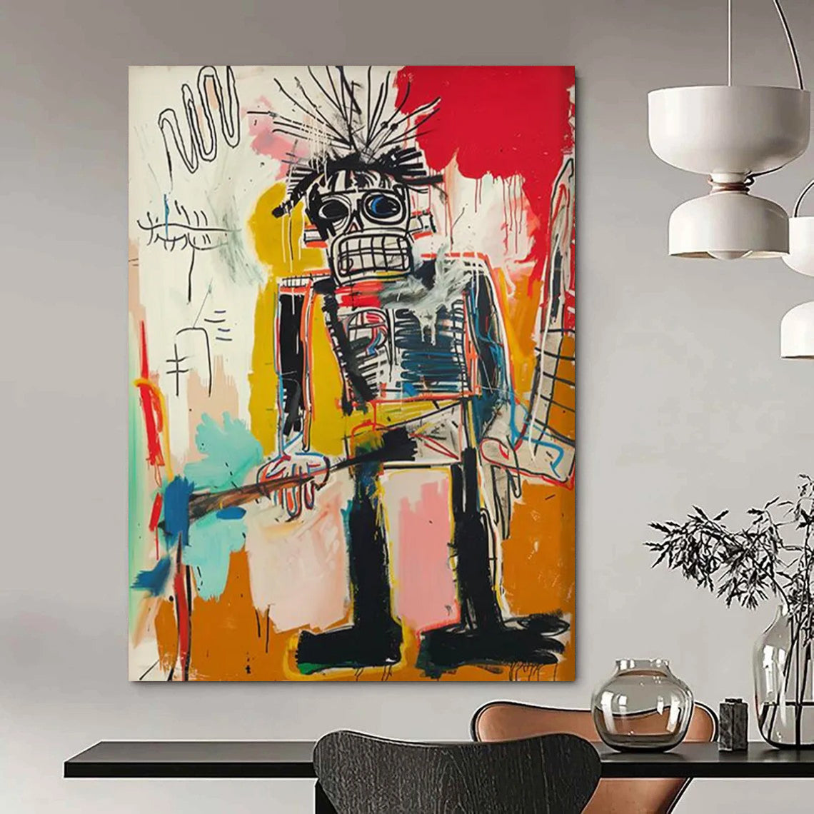 “Spiky - Haired Tribal Figure” - Basquiat - Inspired Street Art Painting On Canvas DTP109
