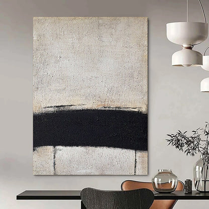 “Black, White Minimalist Line ‘Essence of Form’” - Textured Abstract Painting On Canvas DTP353