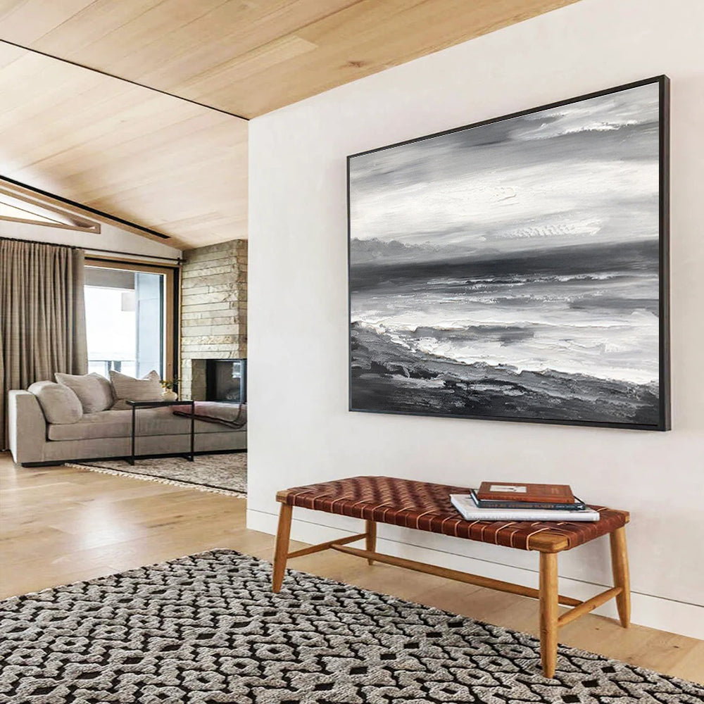 Monochromatic Seascape - Abstract Seascape Painting On Canvas DKH632