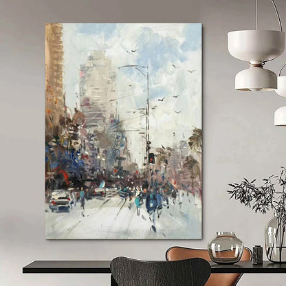 “City Street in Motion: Impressionist Urban Landscape” - Impasto Oil on Canvas CT1900
