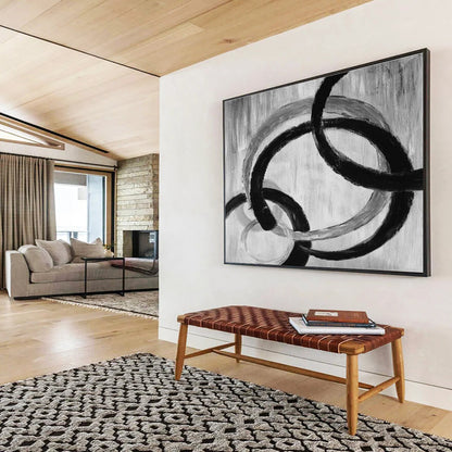 Intertwined Black and Gray Circular Abstract Painting On Canvas DKH175