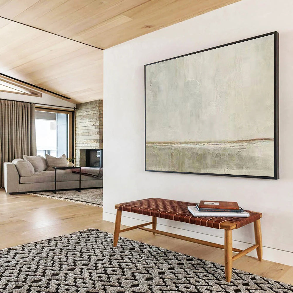 “Subtle Horizon” - Gray, Brown, White Minimalist Landscape Painting On Canvas DKH736