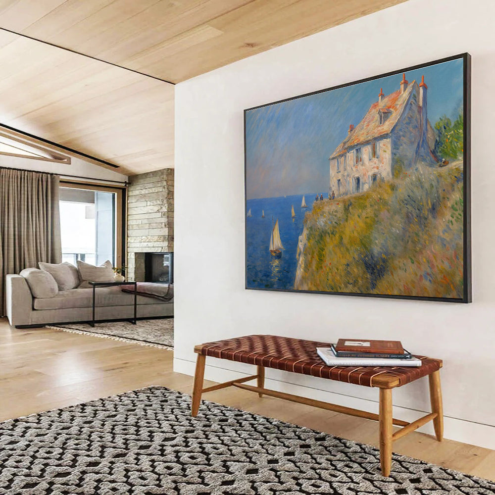 Coastal House with Sailboats Impressionist Painting On Canvas DKH222