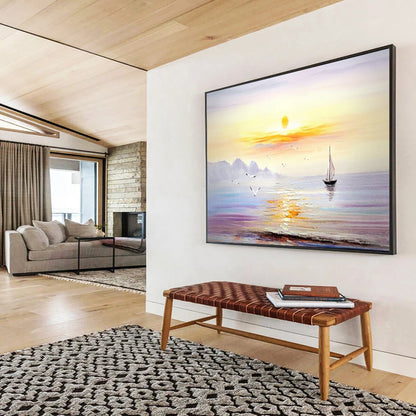 Sunset Sea Sailboat - Impressionist Seascape Painting On Canvas DLZ181