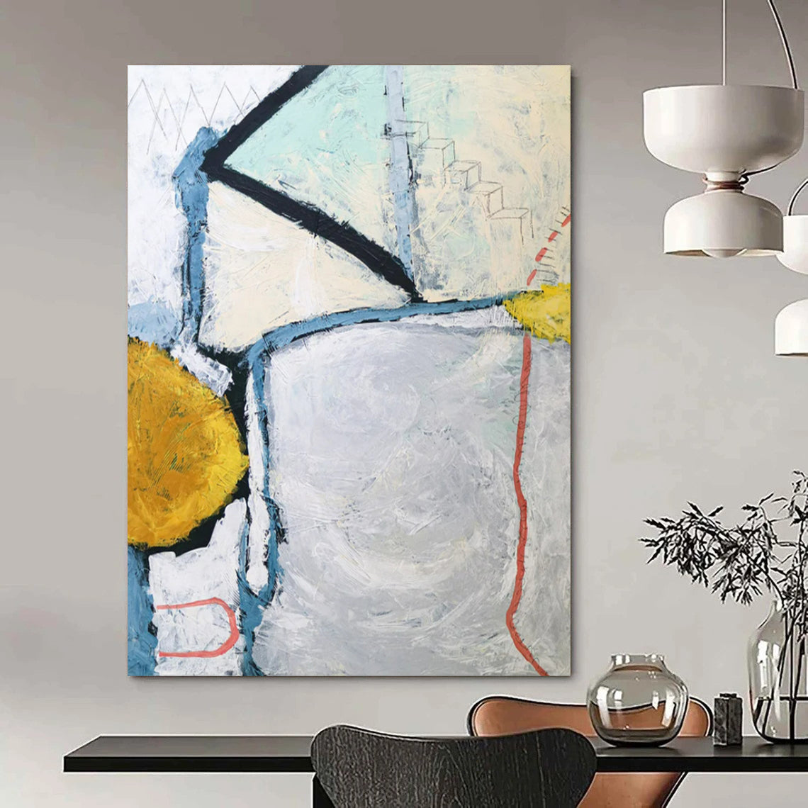 “Geometric Abstract - Blues, Greens, and Subtle Narratives” Painting On Canvas CT2392