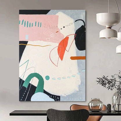 “Pastel - Colored Abstract with Geometric and Organic Shapes” - Whimsical Abstract Painting On Canvas DKH1102