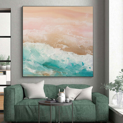 Pastel Ocean Waves, “Blush Beach” - Abstract Seascape Acrylic Painting CT0751