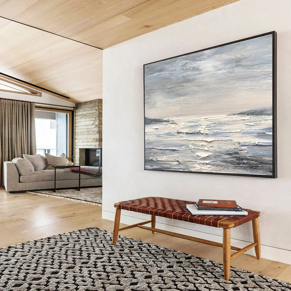 Monochromatic Seascape - Abstract Seascape Painting On Canvas DKH630