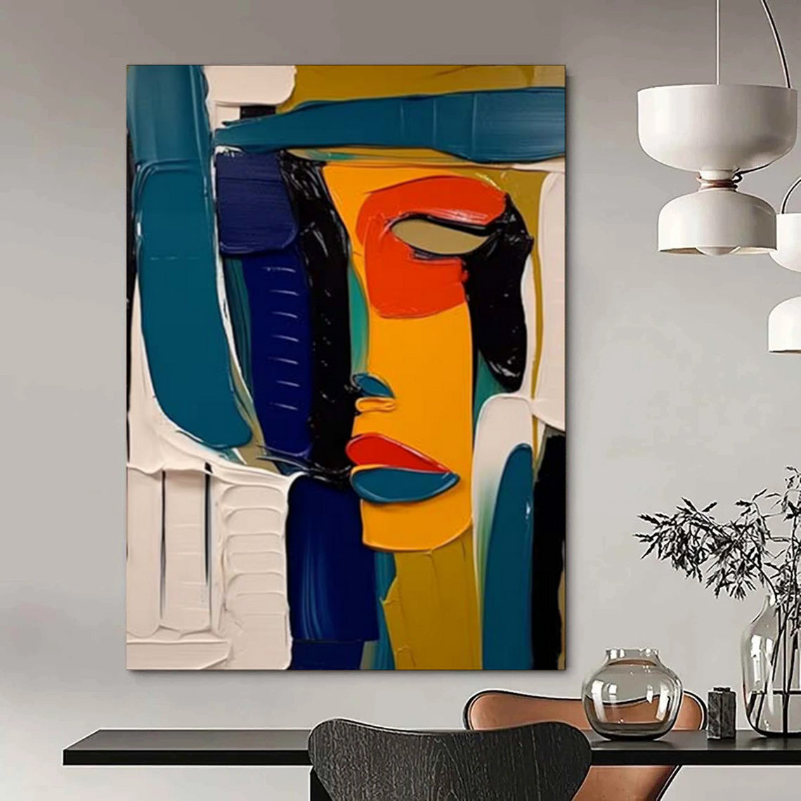 “Abstract Face: Bold Color Block Portrait” - Modernist Figurative Acrylic on Canvas CT1907