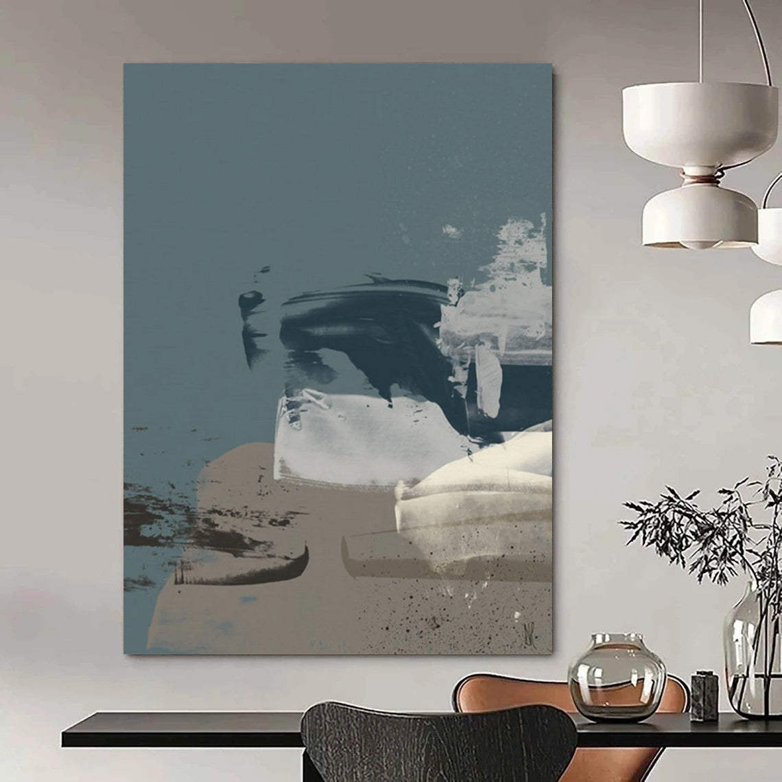 “Gray and Black Abstract Layers” - Gray, Black Abstract Painting On Canvas DTP242