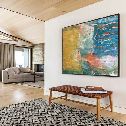“Warm - Cool Fusion” - Yellow, Blue, Green Abstract Oil Painting On Canvas DKH721
