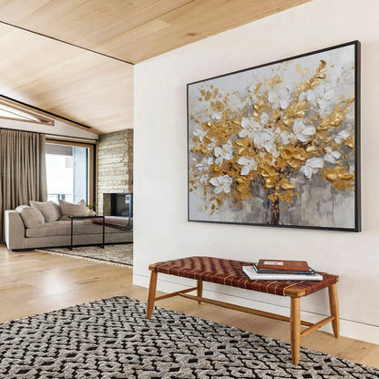 Gold and White Flower Tree - Impasto Floral Painting On Canvas DLZ246