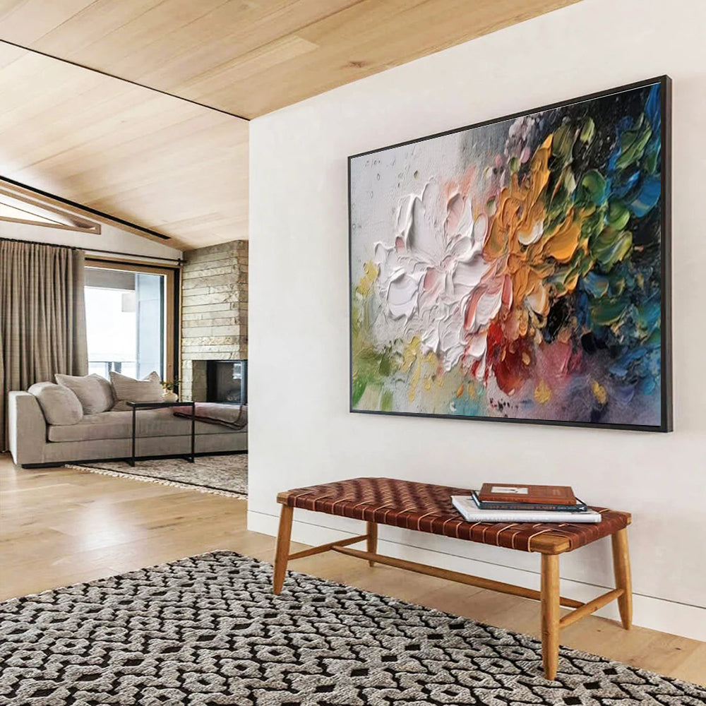 “Textured Blooms” - Multicolor, Thick - Stroked Floral Abstract Painting On Canvas DKH700