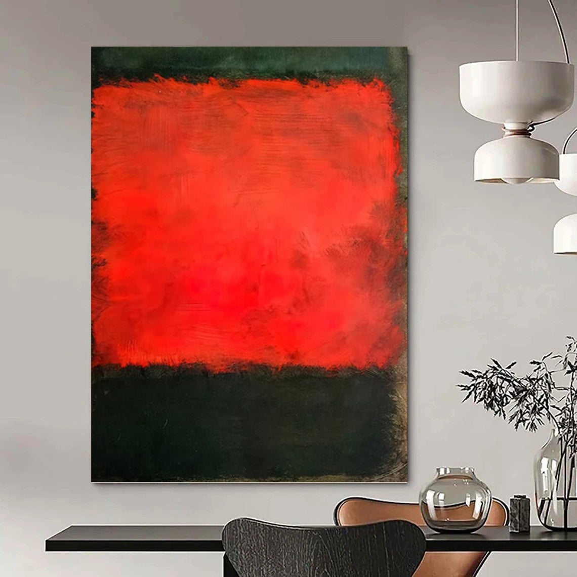 “Red & Black Color Blocks” - Bold Color Field Painting On Canvas DKH1614