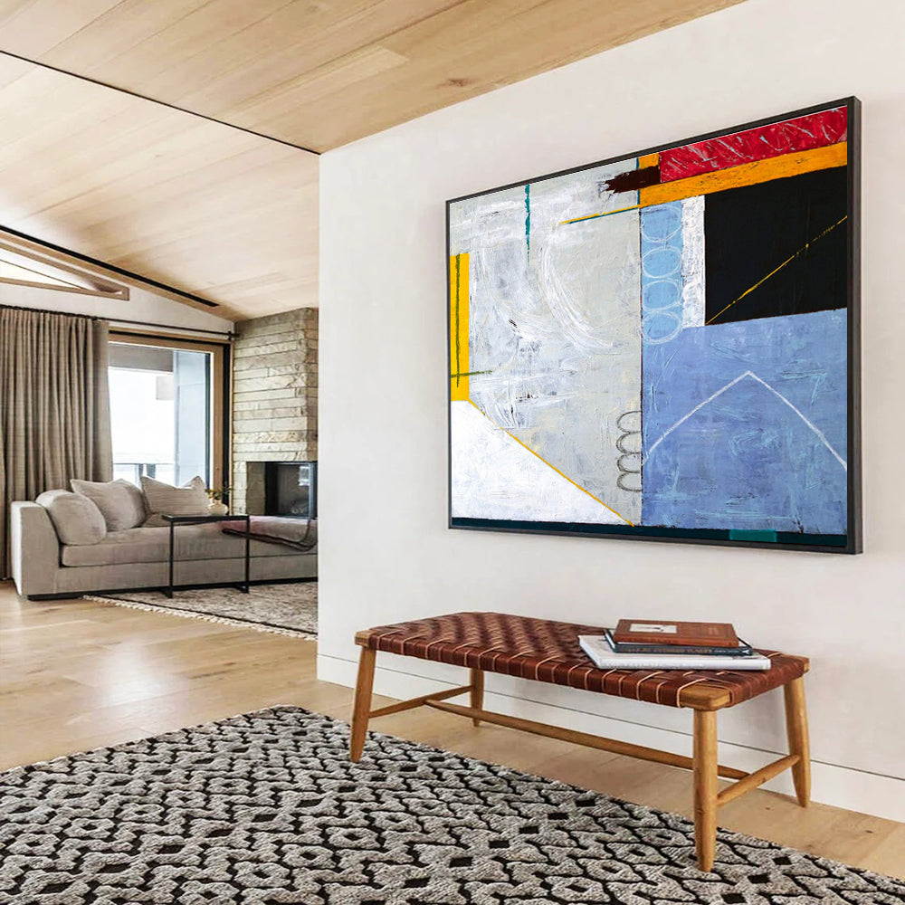 “Geometric Color Block Balance” Abstract Acrylic Painting On Canvas DKH570